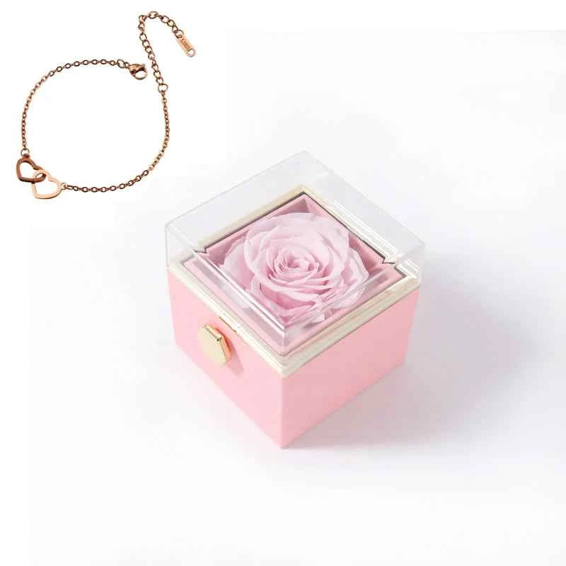 Gift Double Heart Bracelets for Women Custom Engraved Name Steel Bracelets Eternal Rose Box Wedding Box
