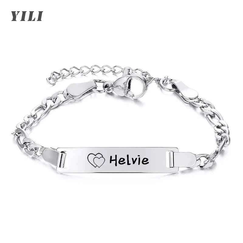 Little Boy/Girl Custom Engraved Name/Date Baby ID Bracelets Gold Plated Stainless Steel Gifts