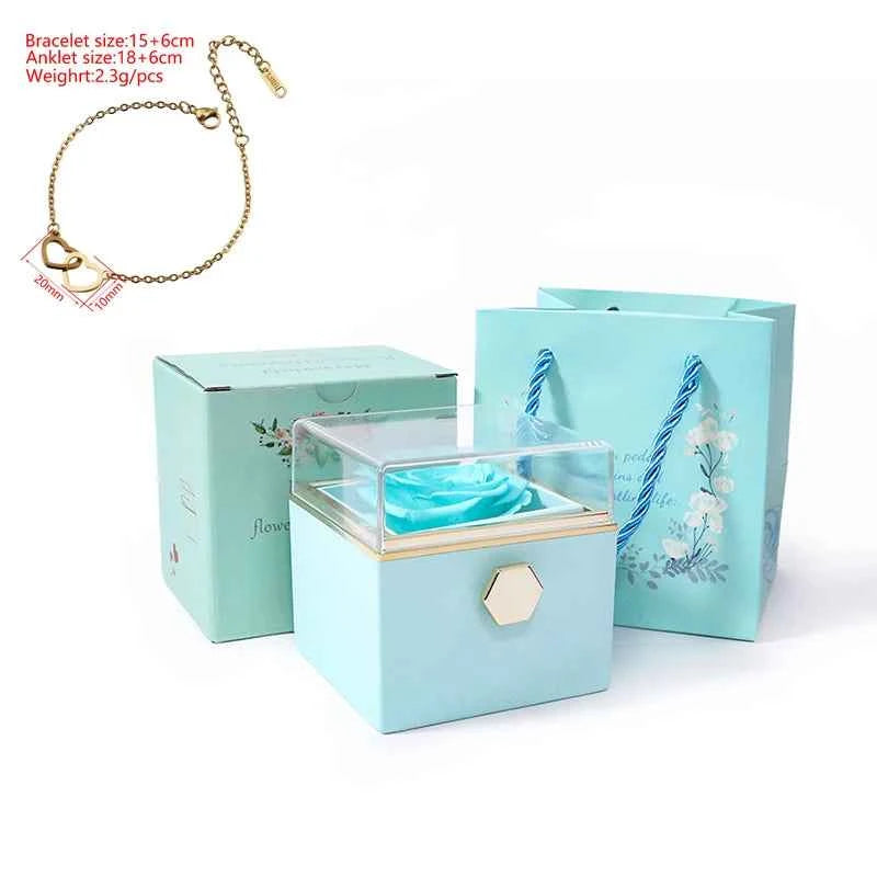 Gift Double Heart Bracelets for Women Custom Engraved Name Steel Bracelets Eternal Rose Box Wedding Box