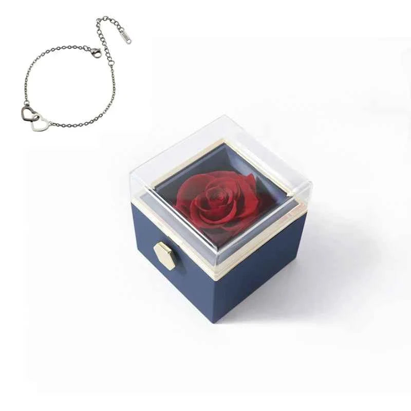 Gift Double Heart Bracelets for Women Custom Engraved Name Steel Bracelets Eternal Rose Box Wedding Box