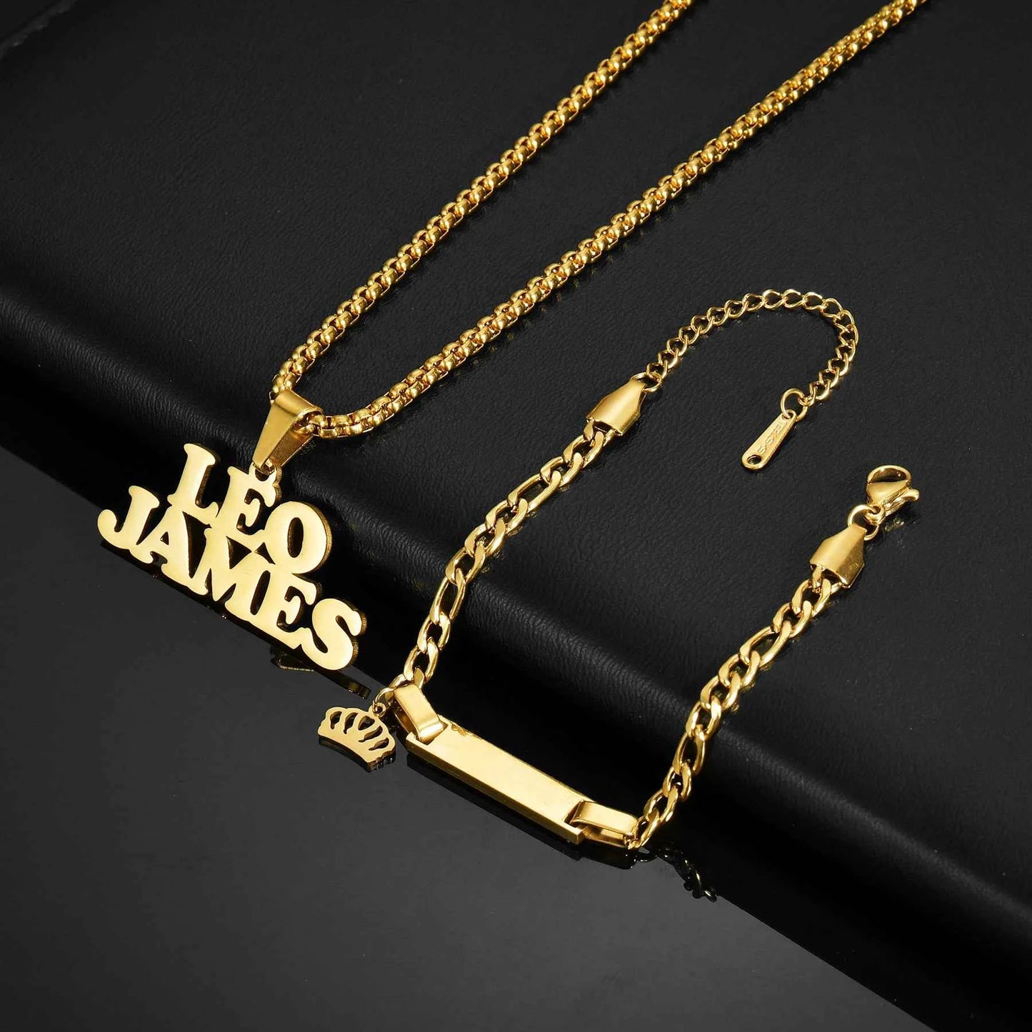 Chrildren's Name Bracelets 30cm Necklace Stainless Steel Jewelry Sets for Kids Baby Personalized Christmas Gift