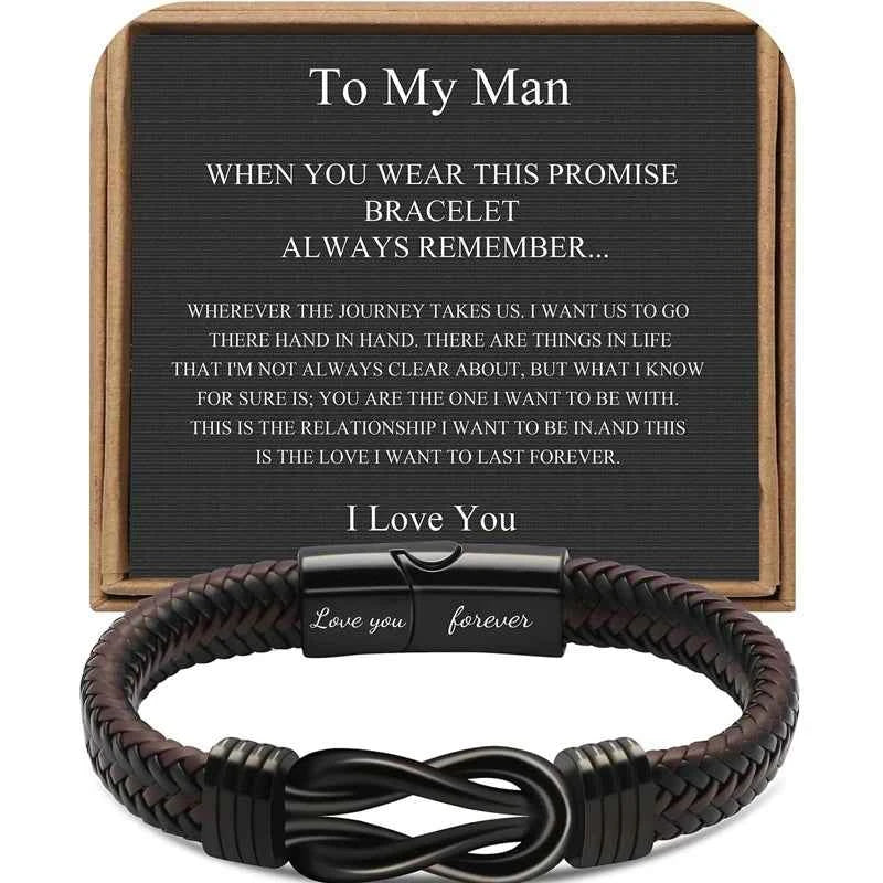 Knot Bracelet Gifts for Men Brown Braided Leather Stainless Steel