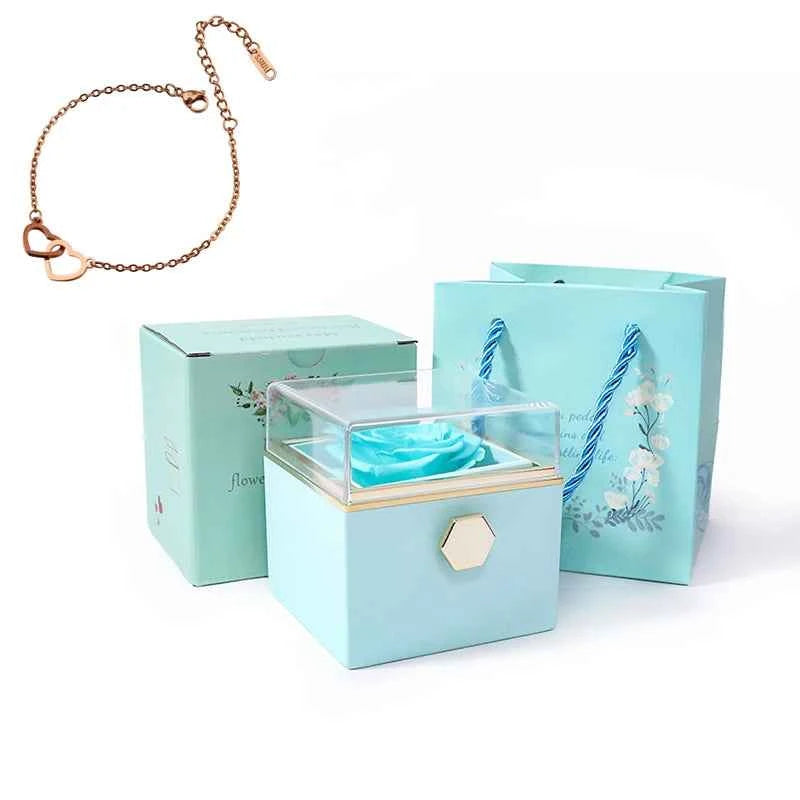 Double Heart Bracelets for Women Custom Engraved Name Steel Bracelets Eternal Rose Box