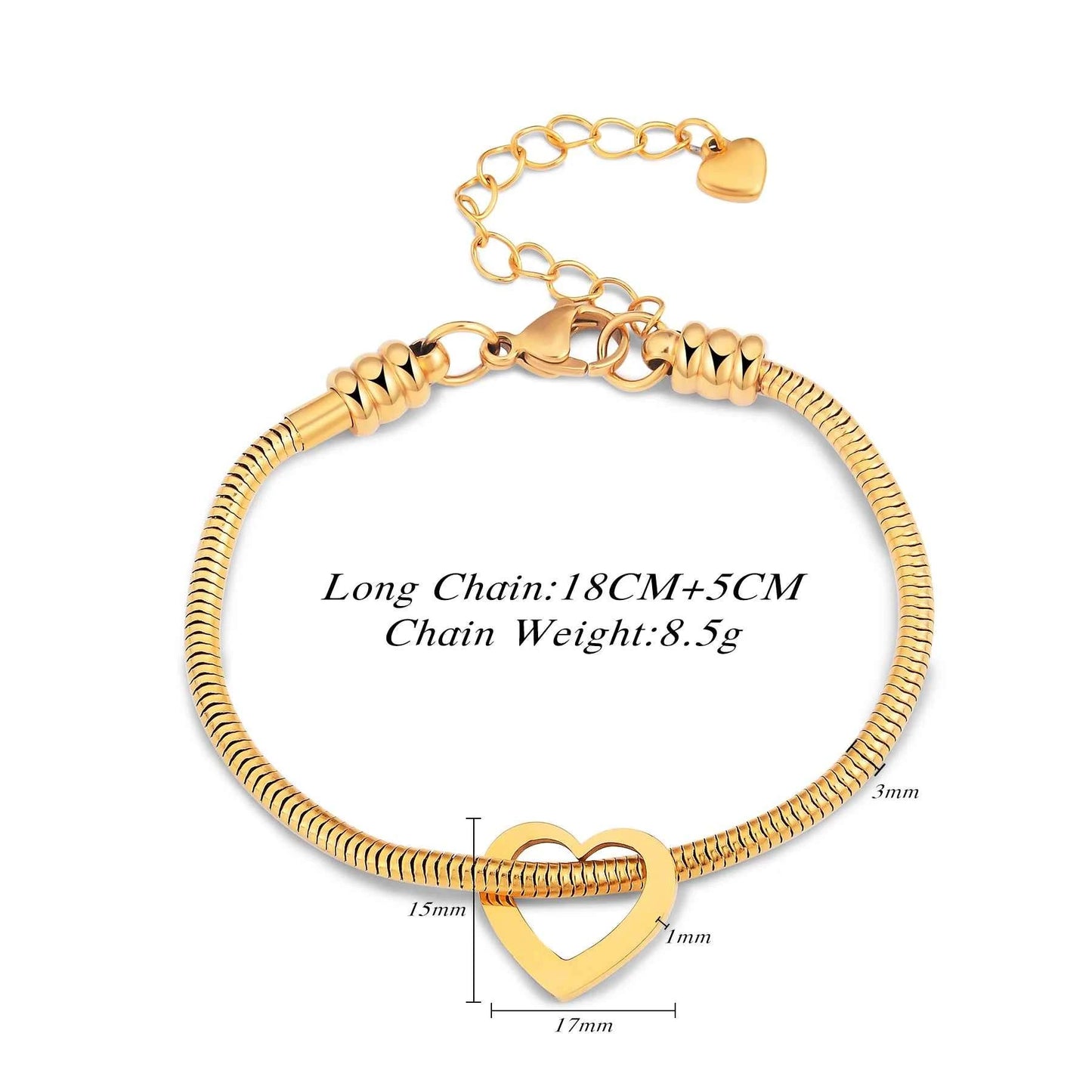 Personalized Stainless Steel Heart Charm Bracelets for Women Custom Engraved Family Name Adjustable