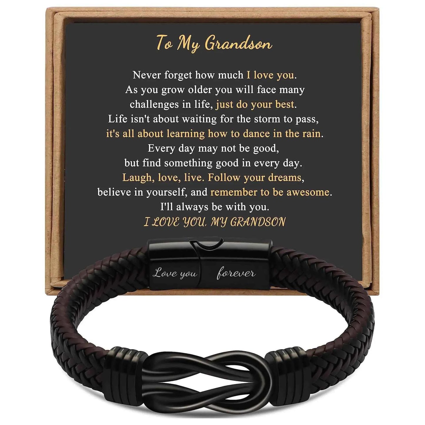 Knot Bracelet Gifts for Men Brown Braided Leather Stainless Steel