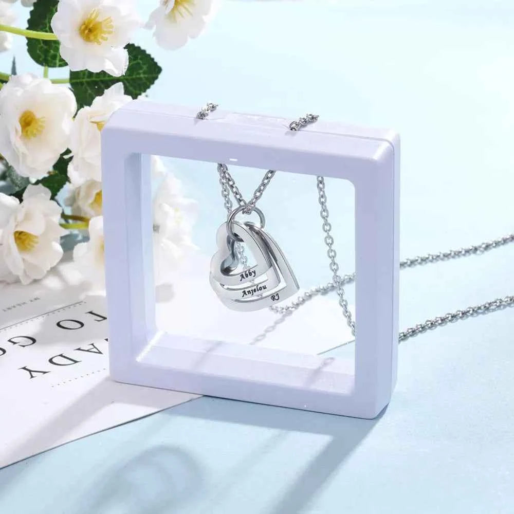 Custom Multiple Heart Necklace Personalized Stainless Steel Customized Engraved Name Jewelry with Family Names Gift