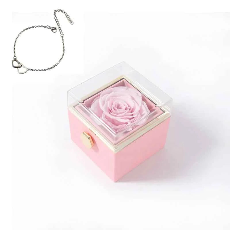 Gift Double Heart Bracelets for Women Custom Engraved Name Steel Bracelets Eternal Rose Box Wedding Box