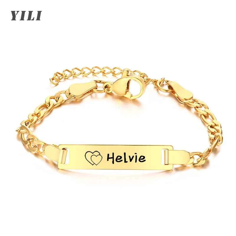 Little Boy/Girl Custom Engraved Name/Date Baby ID Bracelets Gold Plated Stainless Steel Gifts