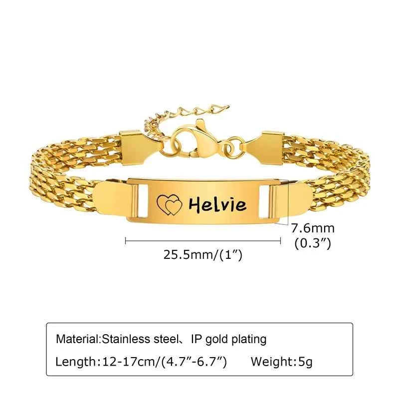 Little Boy/Girl Custom Engraved Name/Date Baby ID Bracelets Gold Plated Stainless Steel Gifts