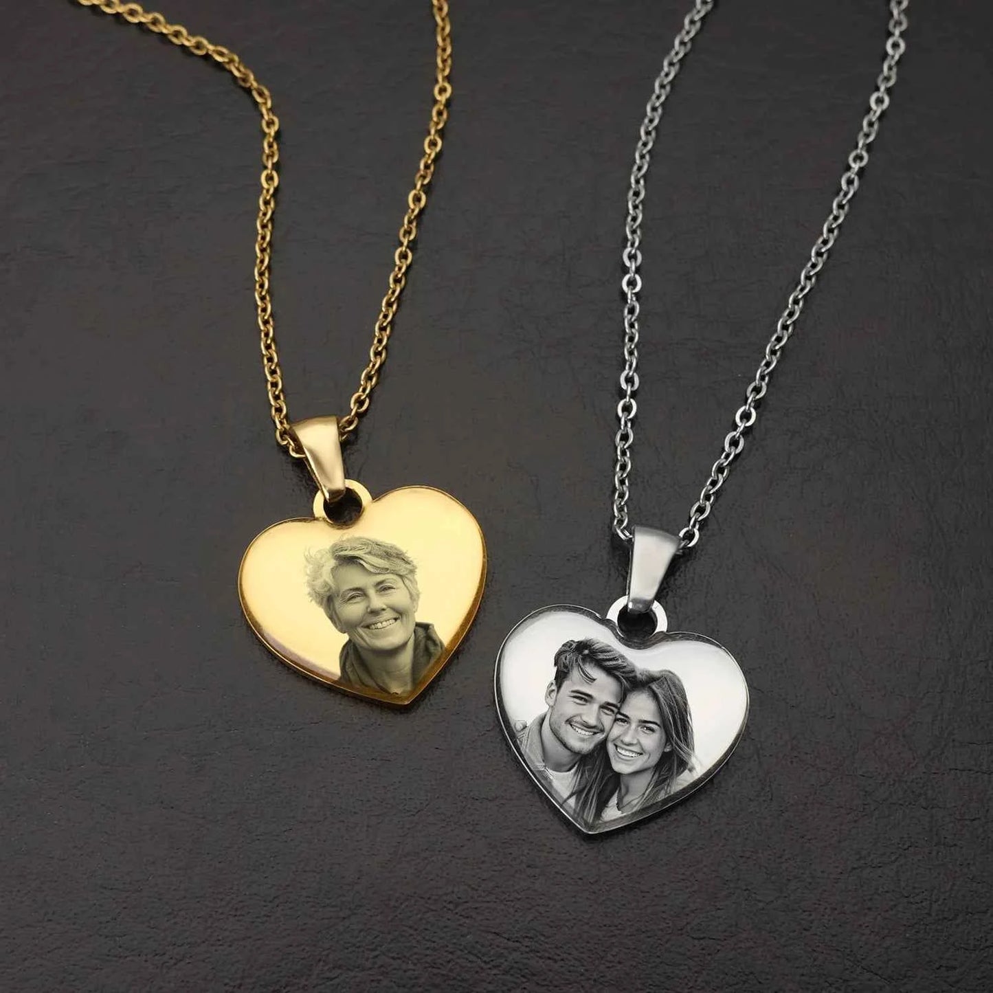 Personalized Heart Necklace Engraved Photo Necklace Customized Heart Pendant Chain Necklace Jewelry Gift