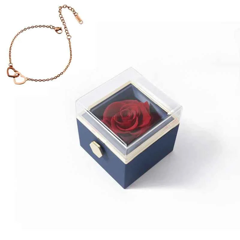 Gift Double Heart Bracelets for Women Custom Engraved Name Steel Bracelets Eternal Rose Box Wedding Box