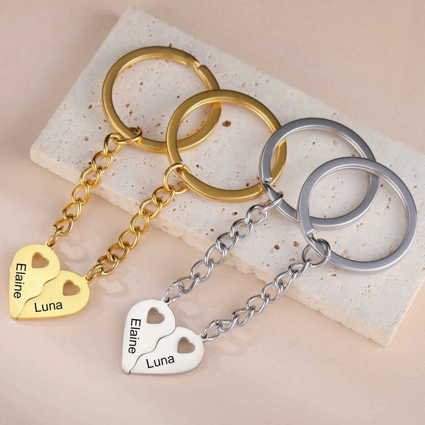 Couple Heart Engrave Name Personalized Keychain for Women Men Custom Family