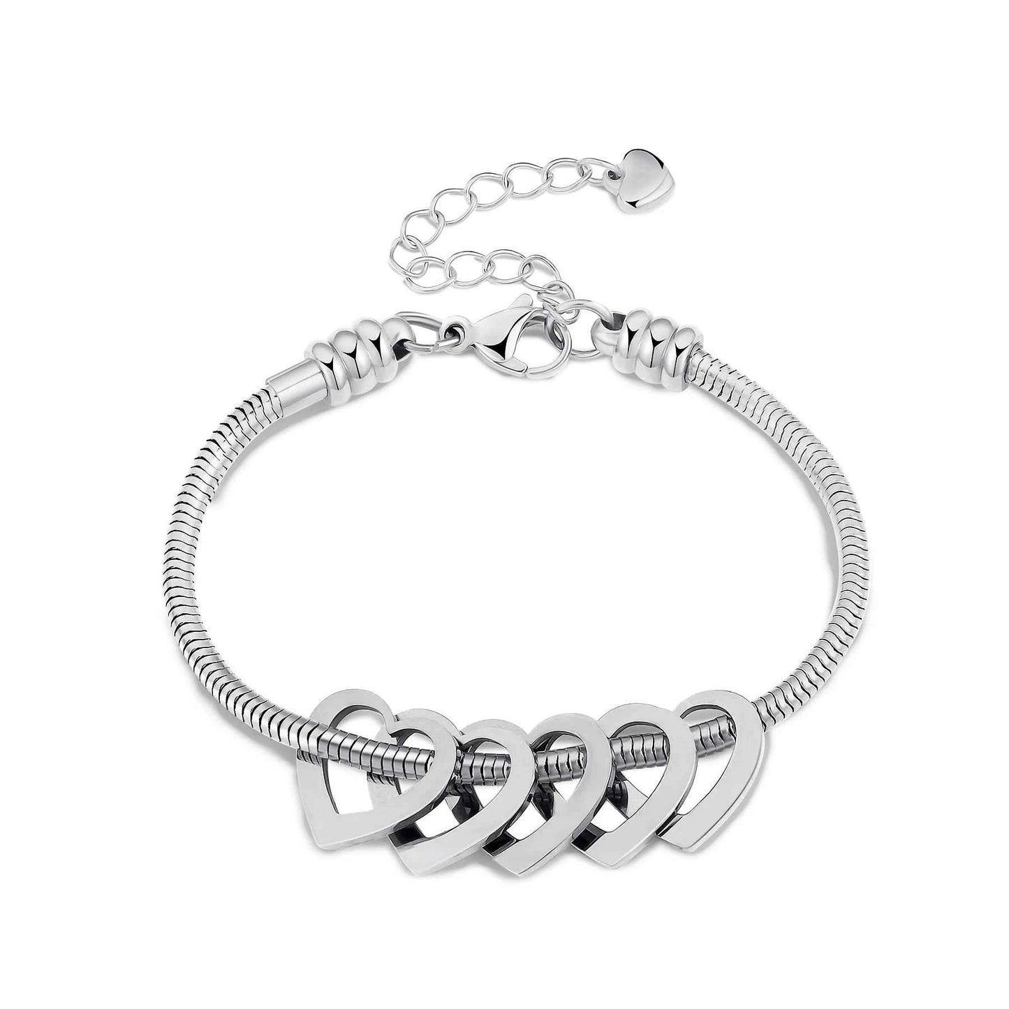 Personalized Stainless Steel Heart Charm Bracelets for Women Custom Engraved Family Name Adjustable
