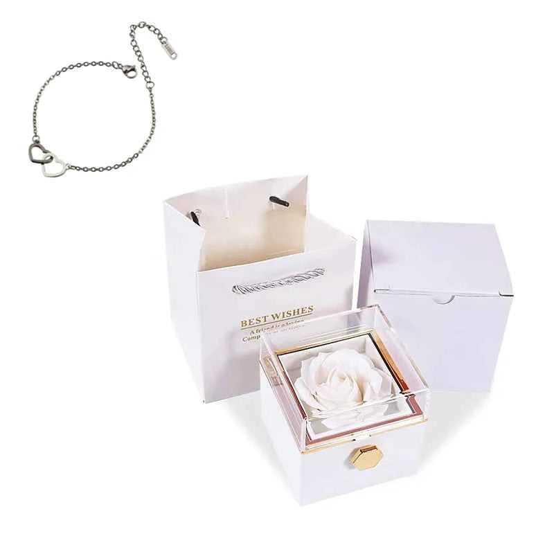 Gift Double Heart Bracelets for Women Custom Engraved Name Steel Bracelets Eternal Rose Box Wedding Box