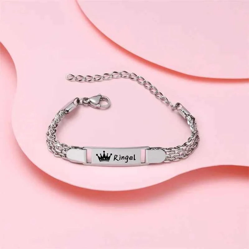 Little Boy/Girl Custom Engraved Name/Date Baby ID Bracelets Gold Plated Stainless Steel Gifts