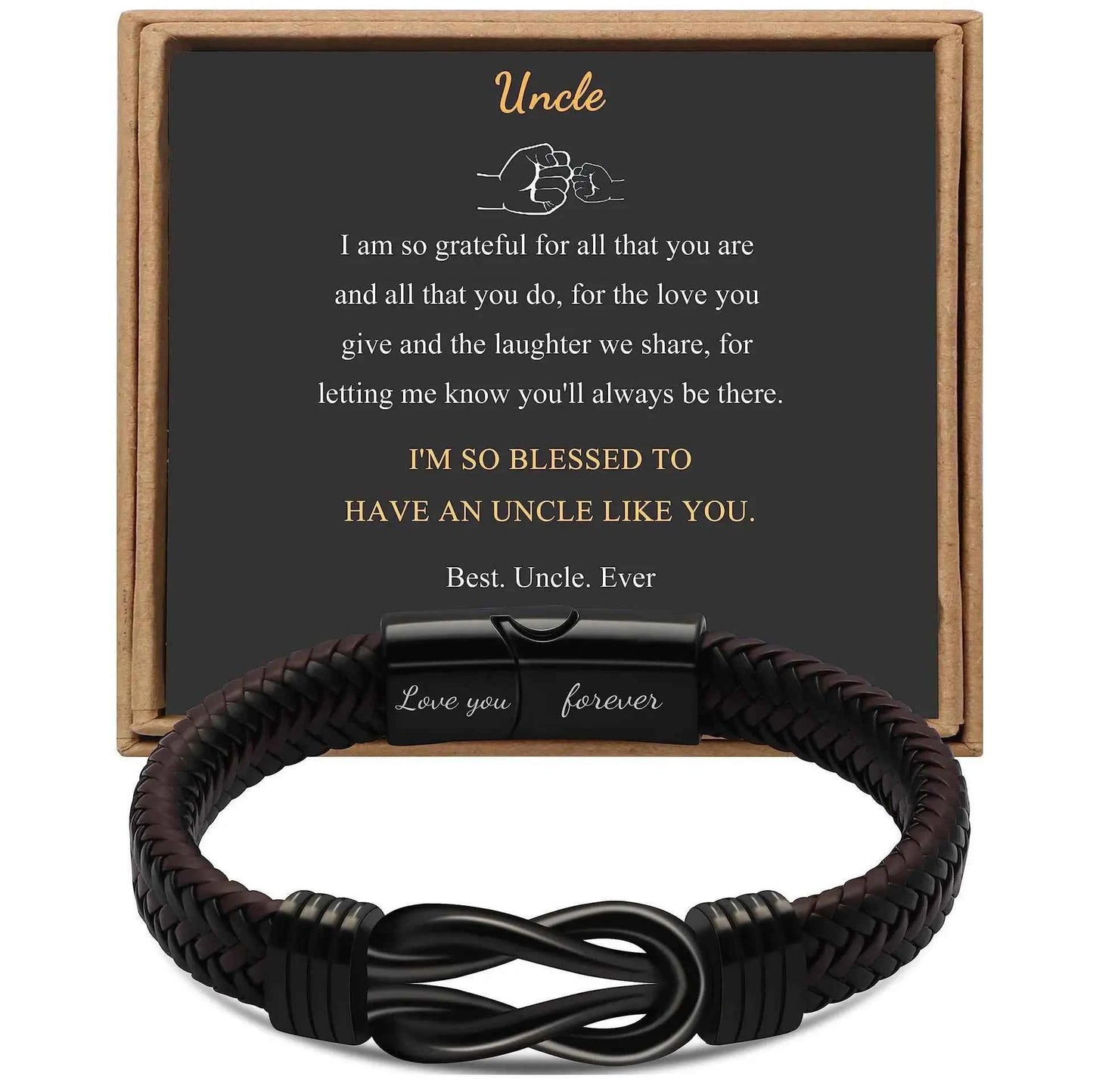 Knot Bracelet Gifts for Men Brown Braided Leather Stainless Steel