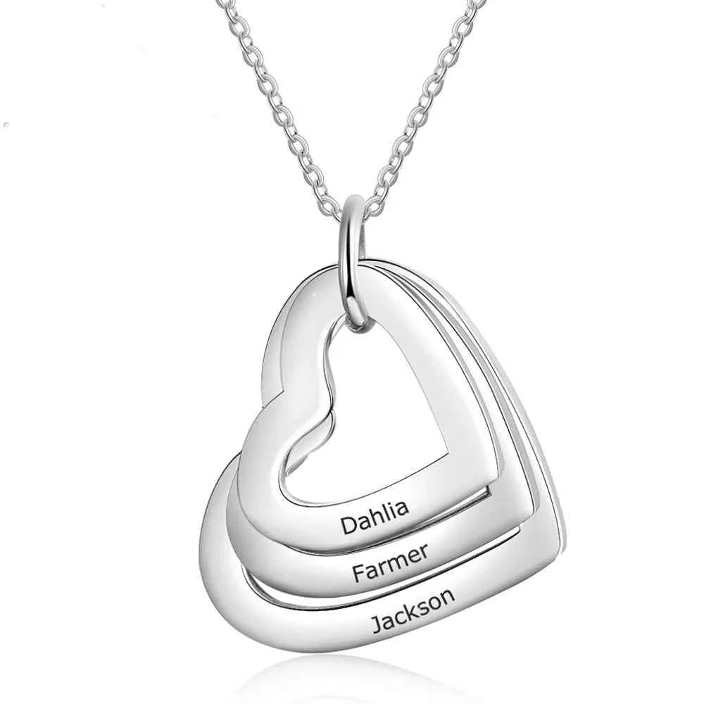 Custom Multiple Heart Necklace Personalized Stainless Steel Customized Engraved Name Jewelry with Family Names Gift