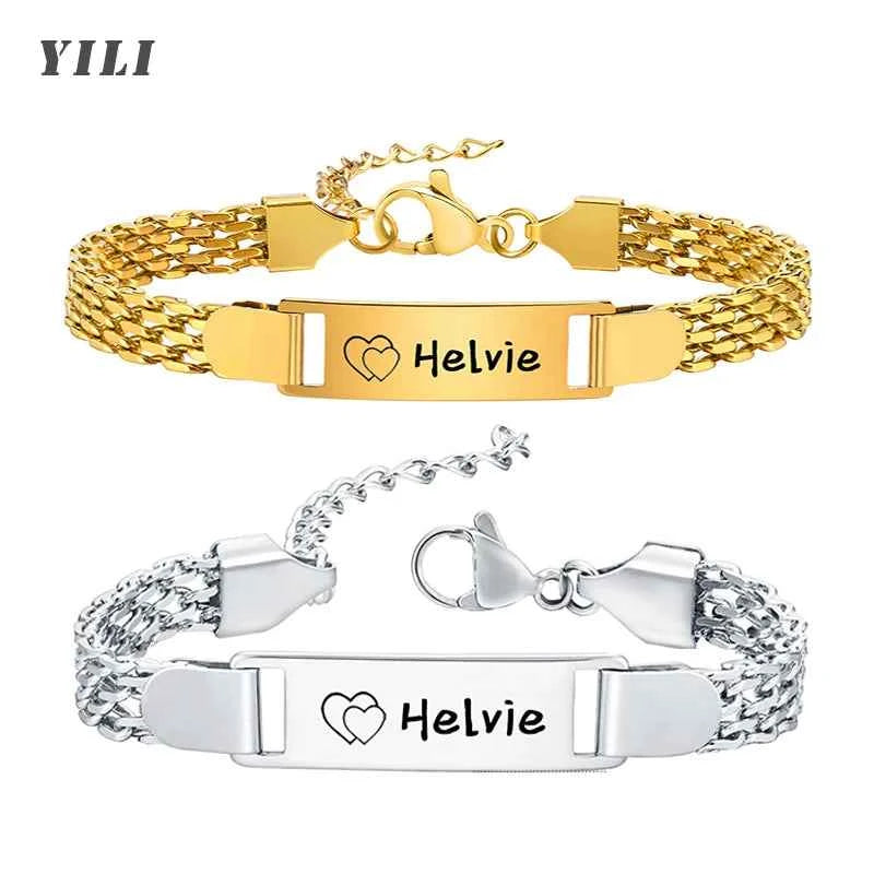 Little Boy/Girl Custom Engraved Name/Date Baby ID Bracelets Gold Plated Stainless Steel Gifts
