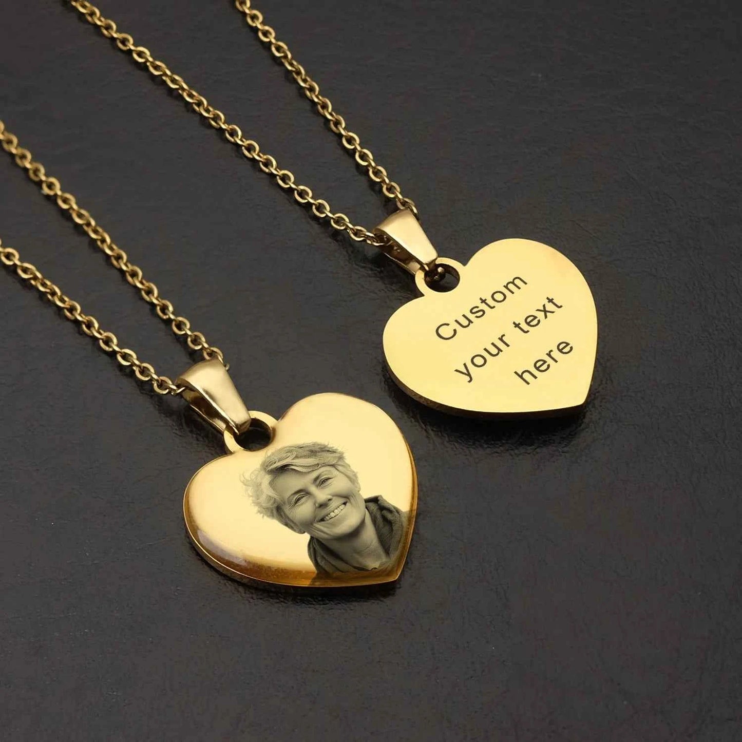Personalized Heart Necklace Engraved Photo Necklace Customized Heart Pendant Chain Necklace Jewelry Gift