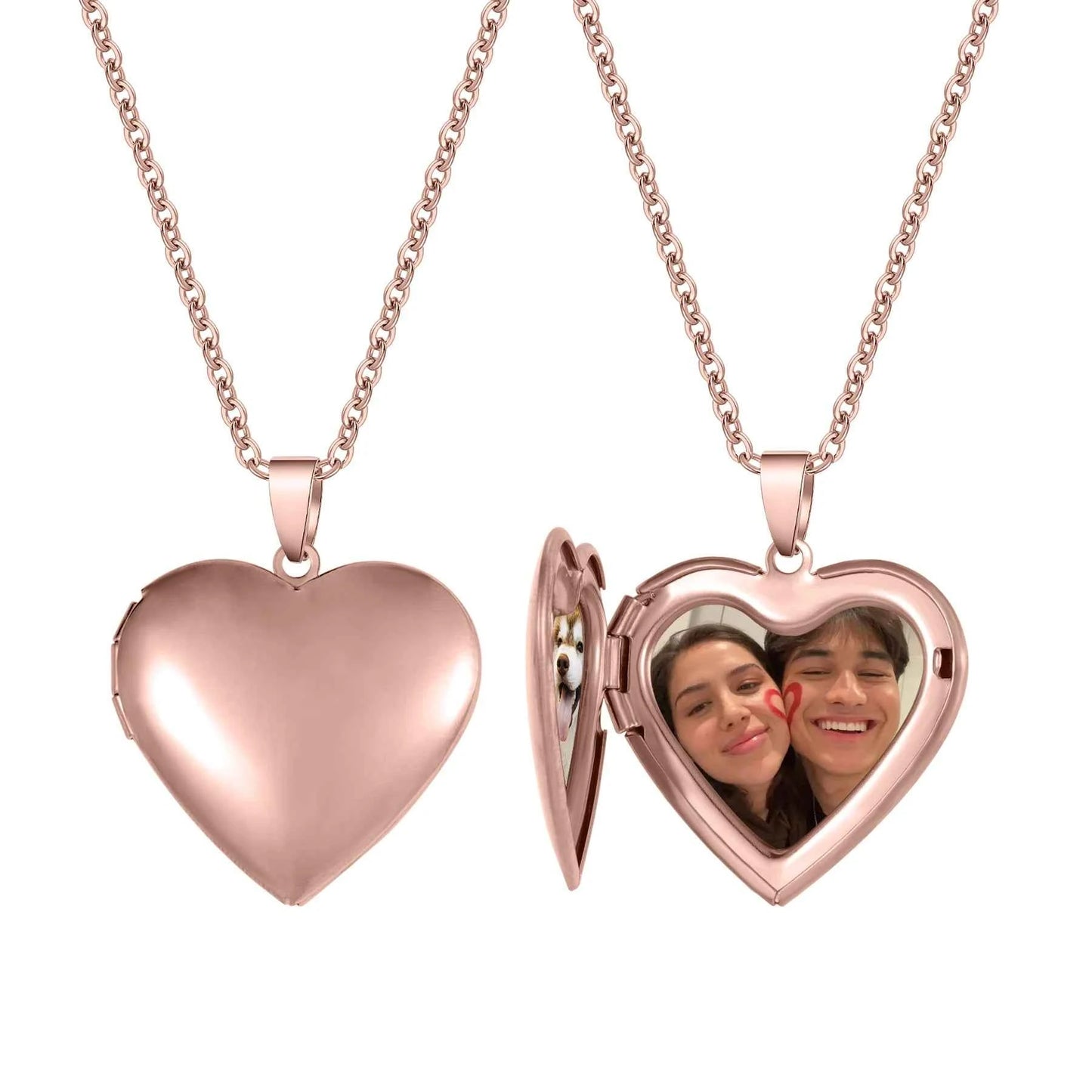 Personalized Photo Engraved Date Name with Heart Locket Charm Necklace