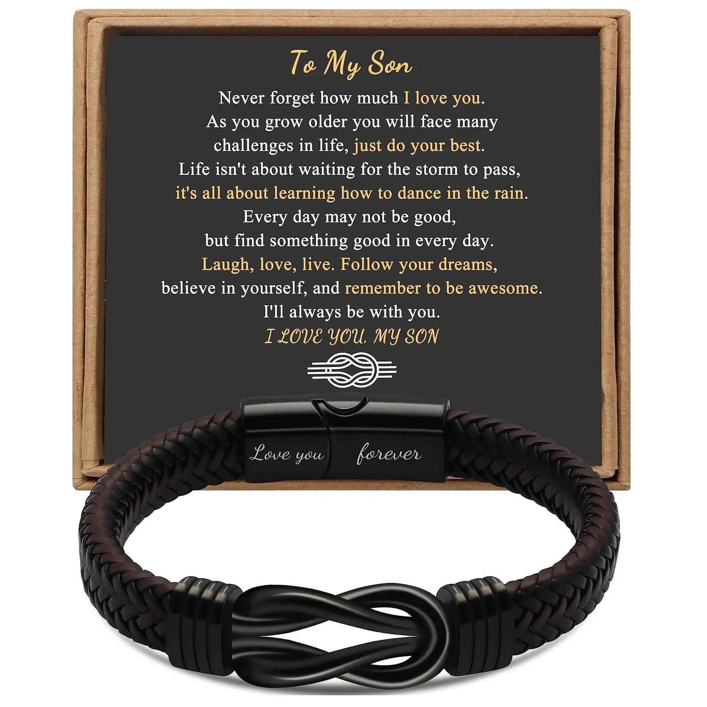 Knot Bracelet Gifts for Men Brown Braided Leather Stainless Steel