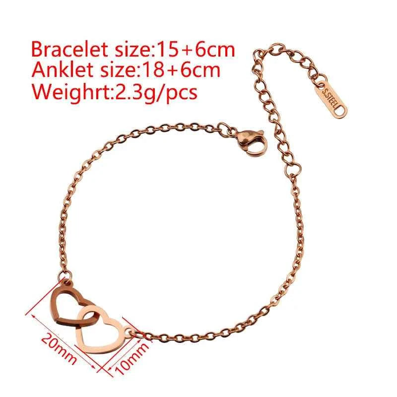 Double Heart Bracelets for Women Custom Engraved Name Steel Bracelets Eternal Rose Box