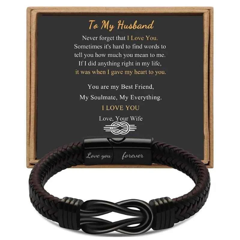 Knot Bracelet Gifts for Men Brown Braided Leather Stainless Steel