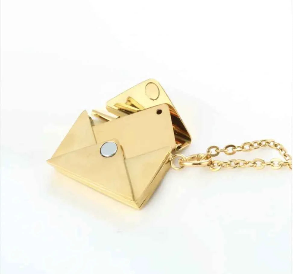 Hidden Message Heart Envelope Pendant Necklace Titanium Steel