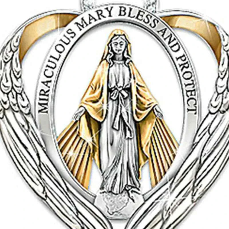 Heart Engraved Pendant Necklace, Virgin Mary Design