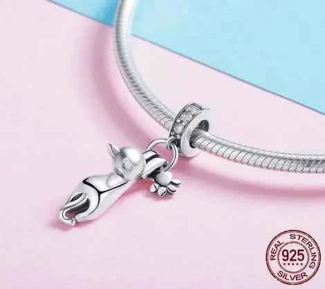 Charming Cat Pendant, S925 Silver with Zirconia Beads