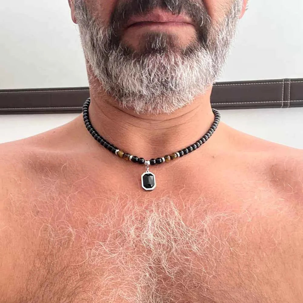 Men's Titanium Steel Black Letter Heart Engraved Necklace