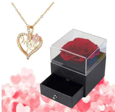 Heart Pendant Necklace for Mom with Rose Gift Box (Set)