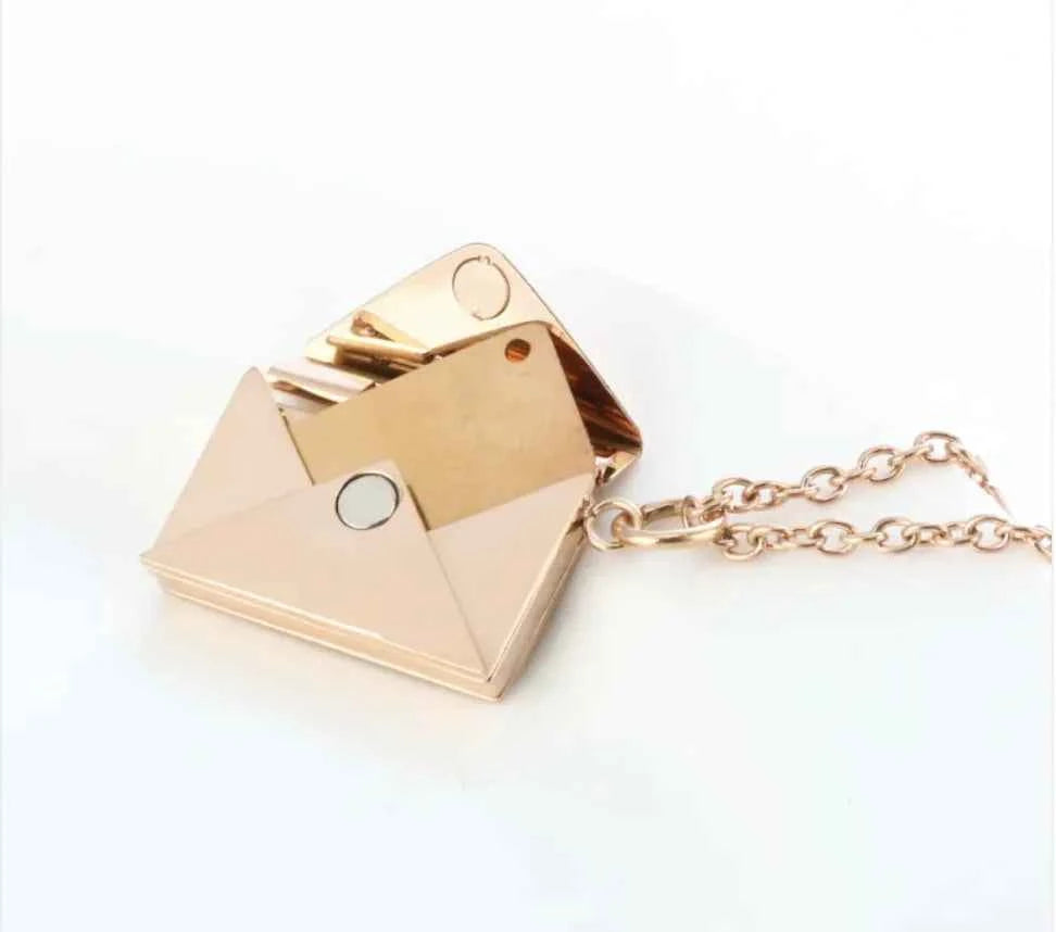 Hidden Message Heart Envelope Pendant Necklace Titanium Steel