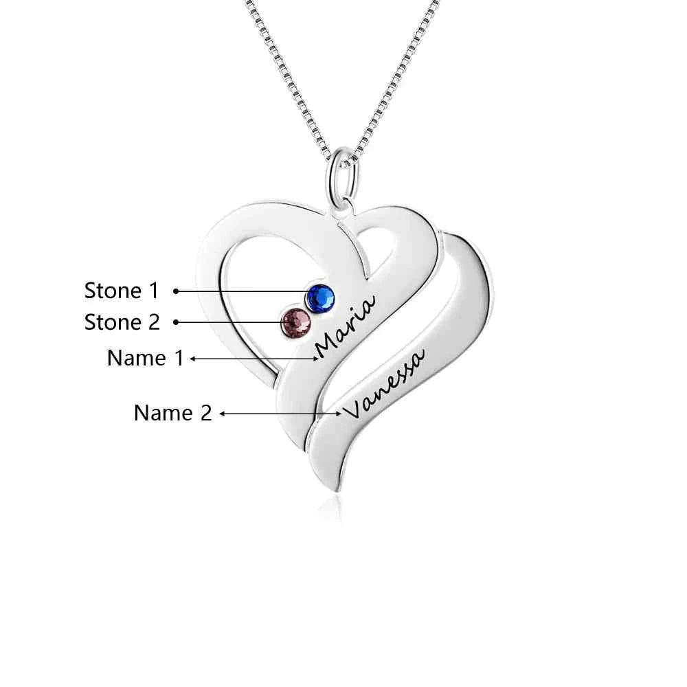 Custom Name Necklace with Birthstone Heart Pendant