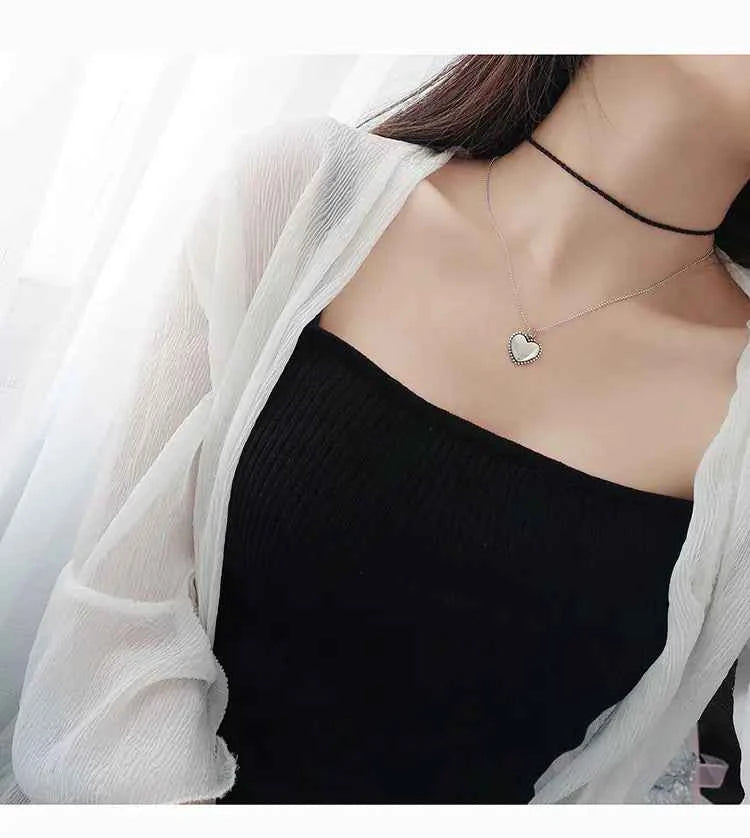Shiny Heart Necklace with Beads and Round Design