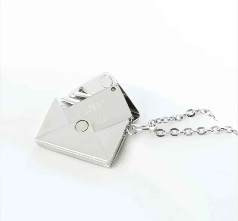 Hidden Message Heart Envelope Pendant Necklace Titanium Steel
