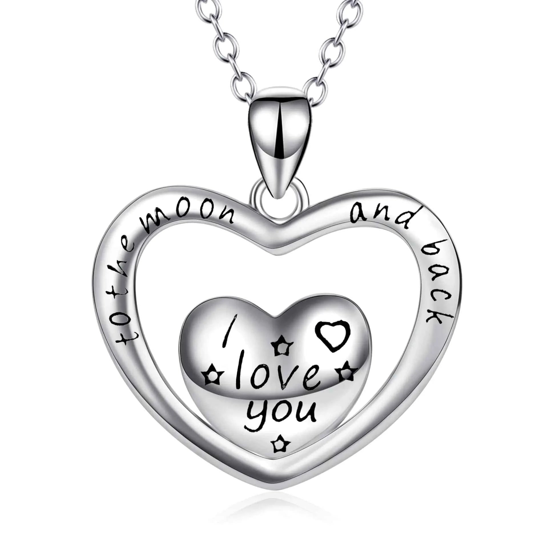 Heart Pendant Engraved Necklace in 925 Sterling Silver
