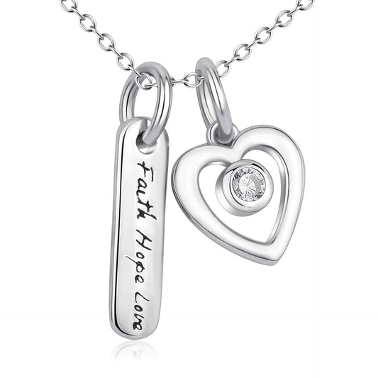 Heart-Shaped Pendant Engraved Necklace in 925 Silver