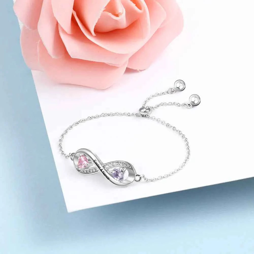 Personalized Engraved Name Bracelet with Birthstone