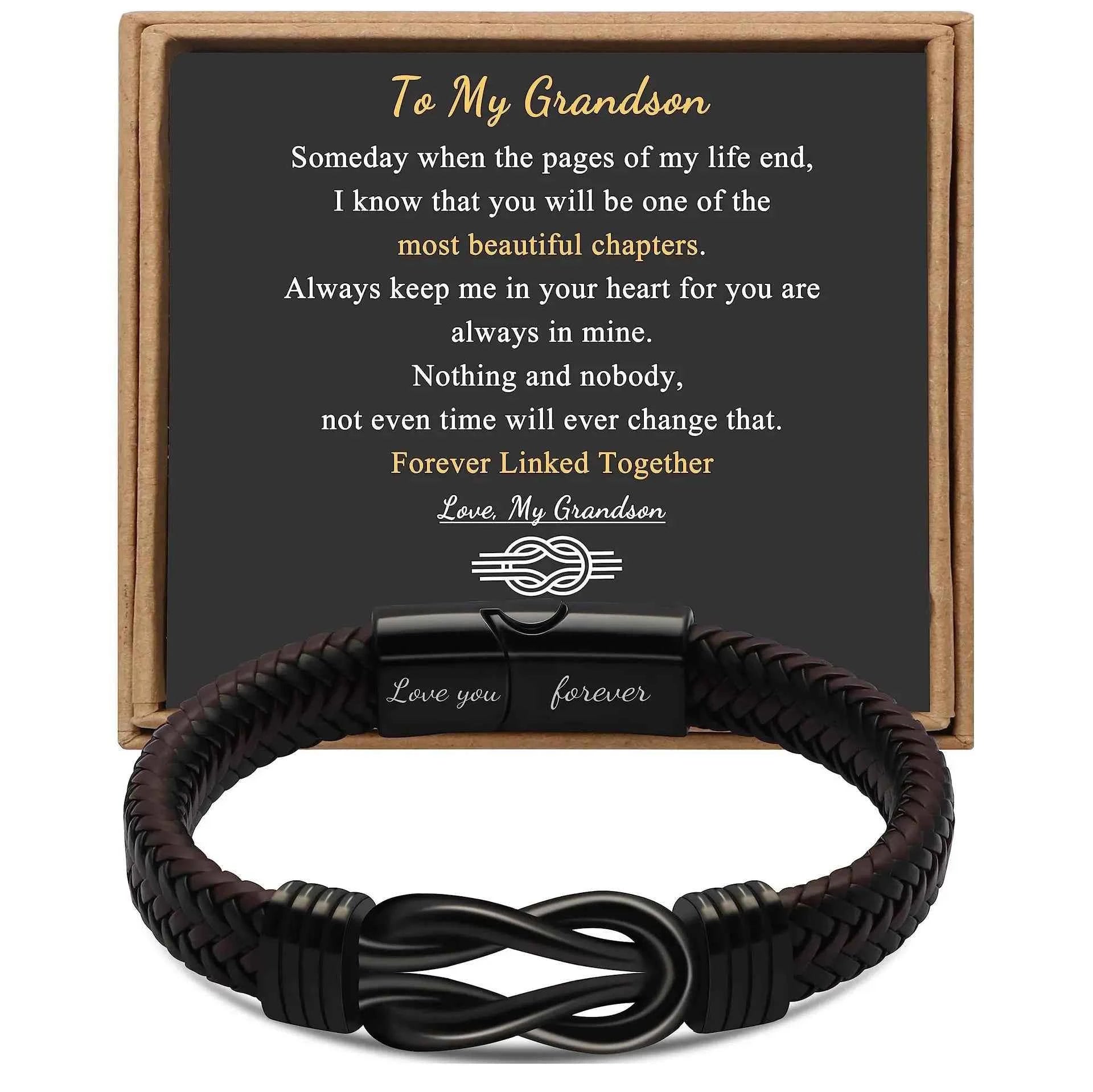 Knot Bracelet Gifts for Men Brown Braided Leather Stainless Steel