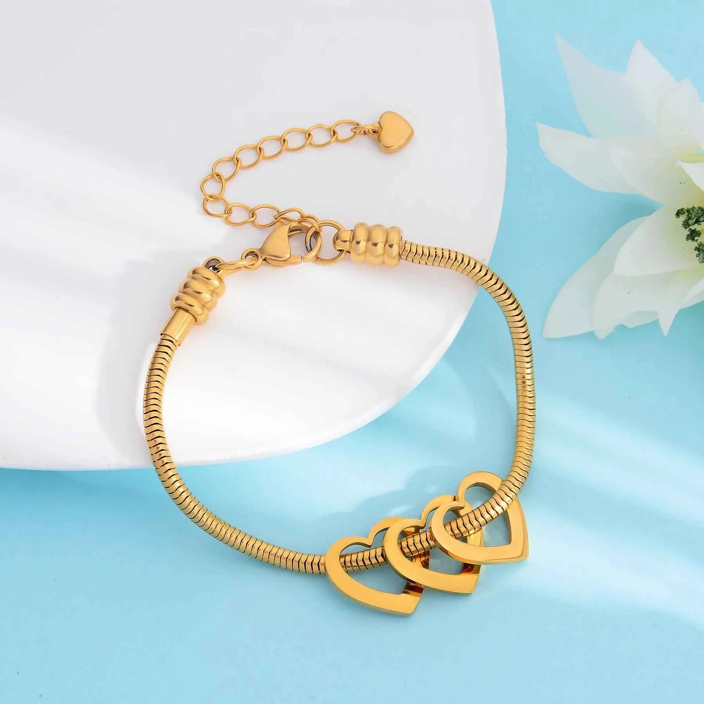 Personalized Stainless Steel Heart Charm Bracelets for Women Custom Engraved Family Name Adjustable