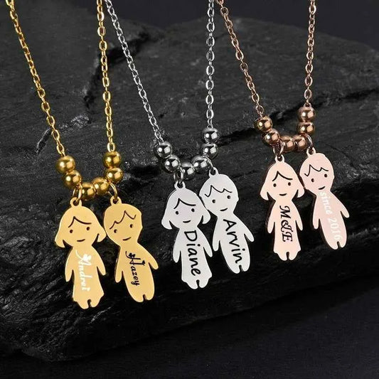 Engraved Name Necklace for Women & Kids Stainless Steel Pendant Gift
