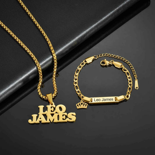 Chrildren's Name Bracelets 30cm Necklace Stainless Steel Jewelry Sets for Kids Baby Personalized Christmas Gift