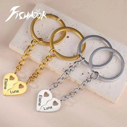 Couple Heart Engrave Name Personalized Keychain for Women Men Custom Family