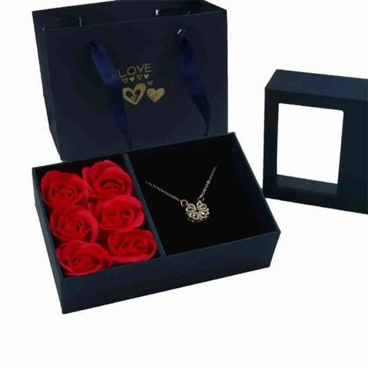 Window Opening Jewelry Box Romantic 6 Rose Pendants Ring Bracelet