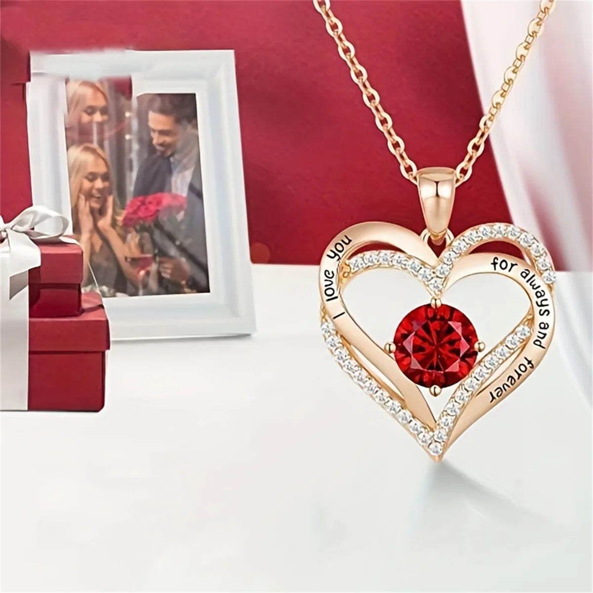 Heart of Our Family - Personalized Necklace With Luxury Forever Rose Box