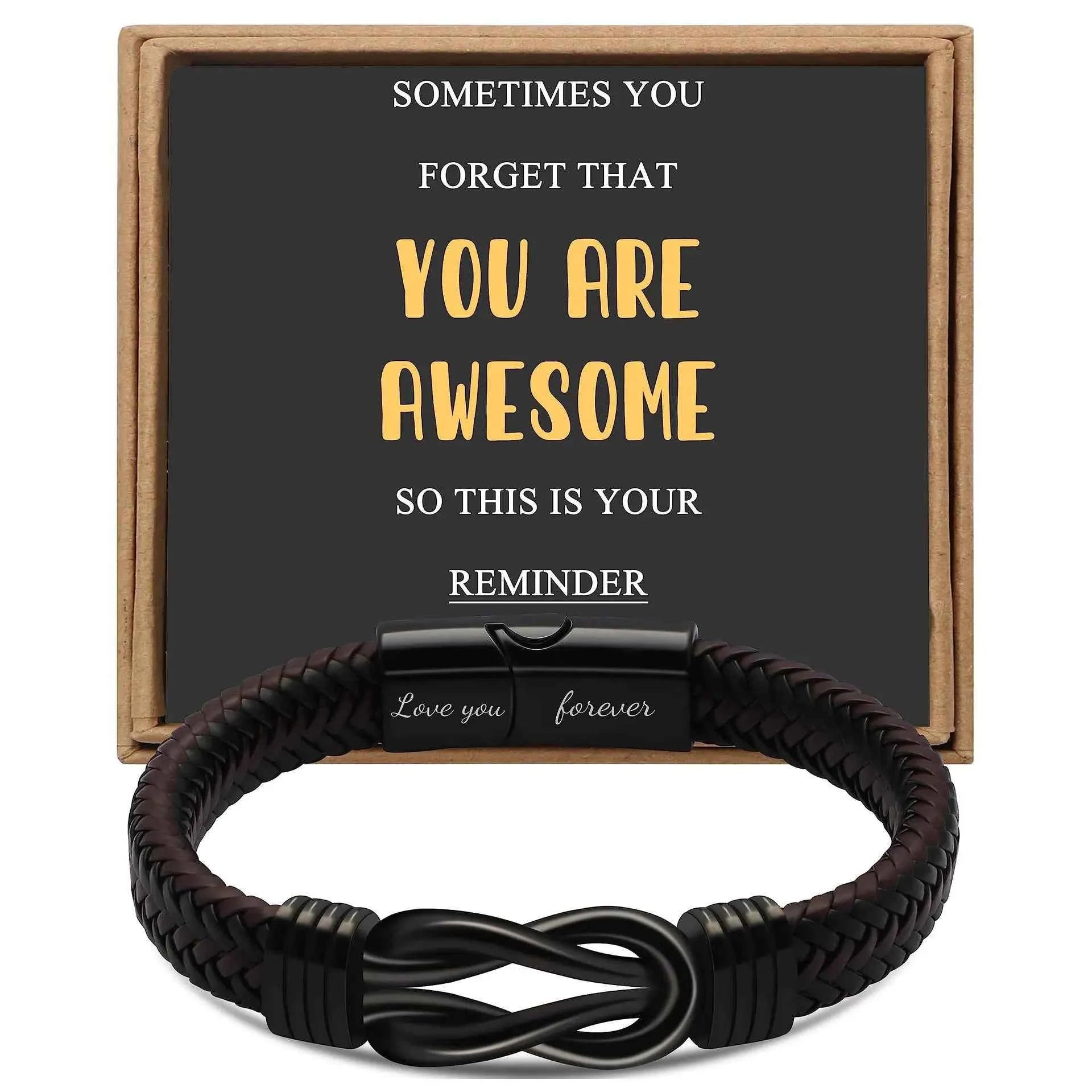 Knot Bracelet Gifts for Men Brown Braided Leather Stainless Steel