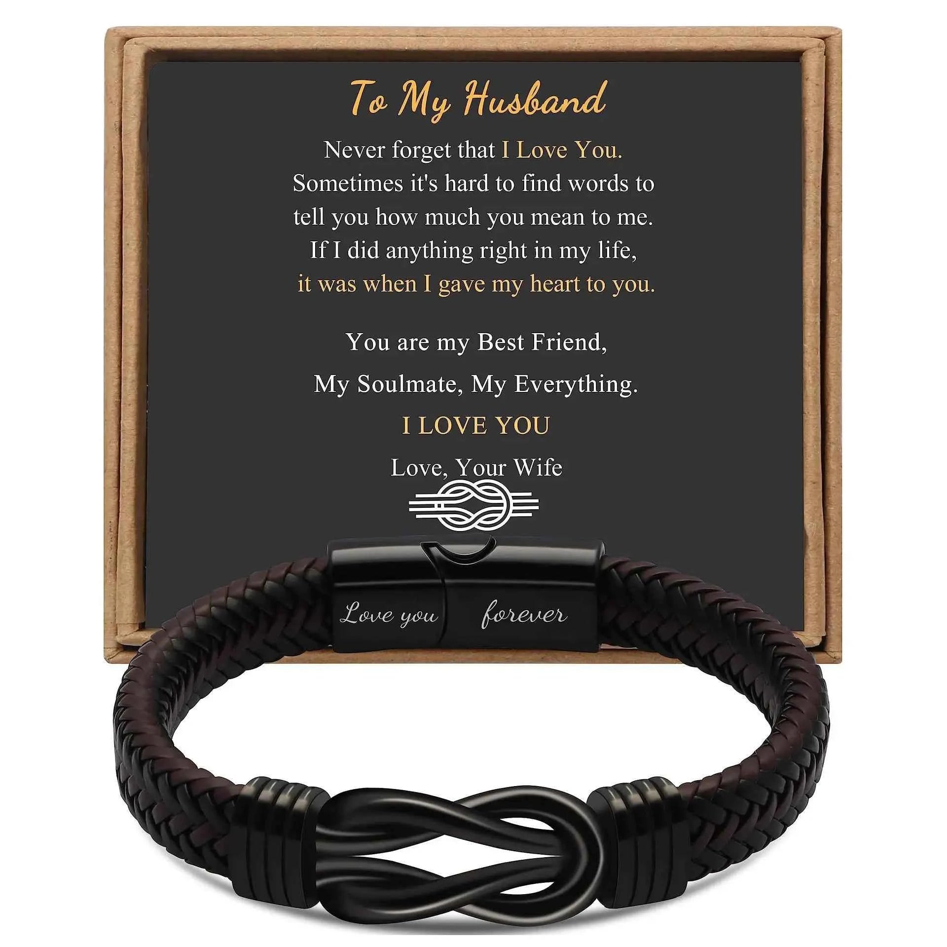 Knot Bracelet Gifts for Men Brown Braided Leather Stainless Steel