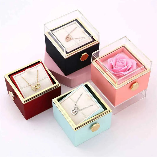 Double Heart Bracelets for Women Custom Engraved Name Steel Bracelets Eternal Rose Box