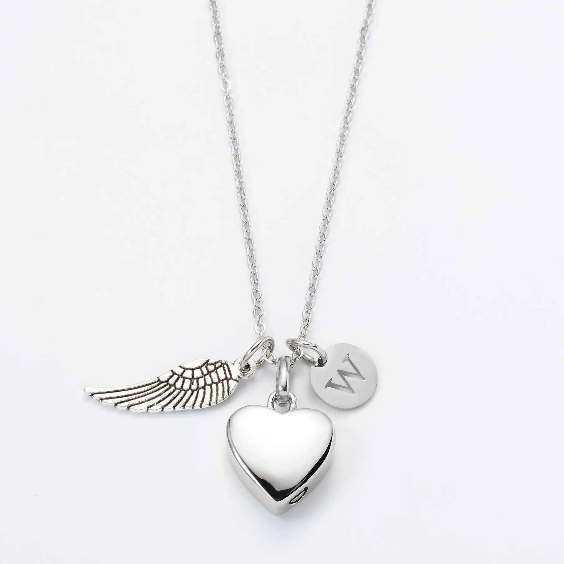 Personalized Stainless Steel Heart Ashes Urn Pendant Necklace Initial Letter Charm Engrave Pet Photo Memorial Jewelry Gift